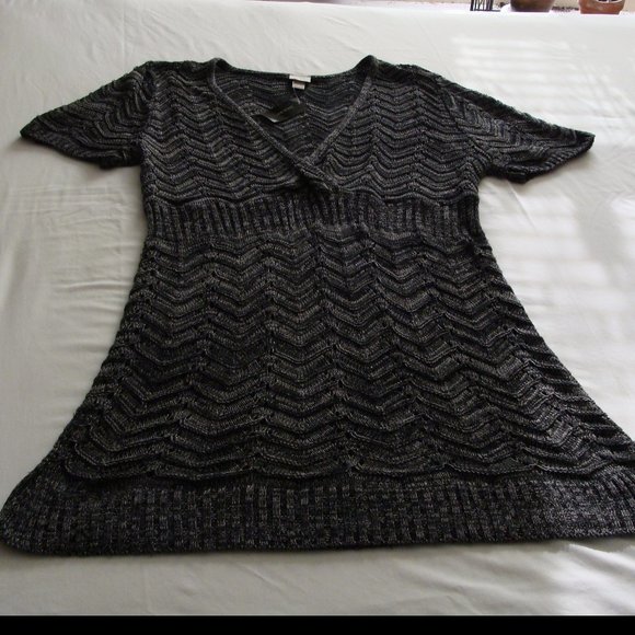 Gray & Black Short Sleeve V-Neck SWEATER DRESS By VENEZIA Sz 14/16 - Picture 2 of 8